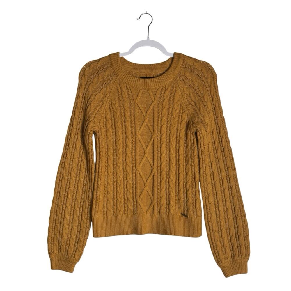 Abercrombie & Fitch Womens Gold Chunky Cable Knit Sweater Heritage Fisherman S